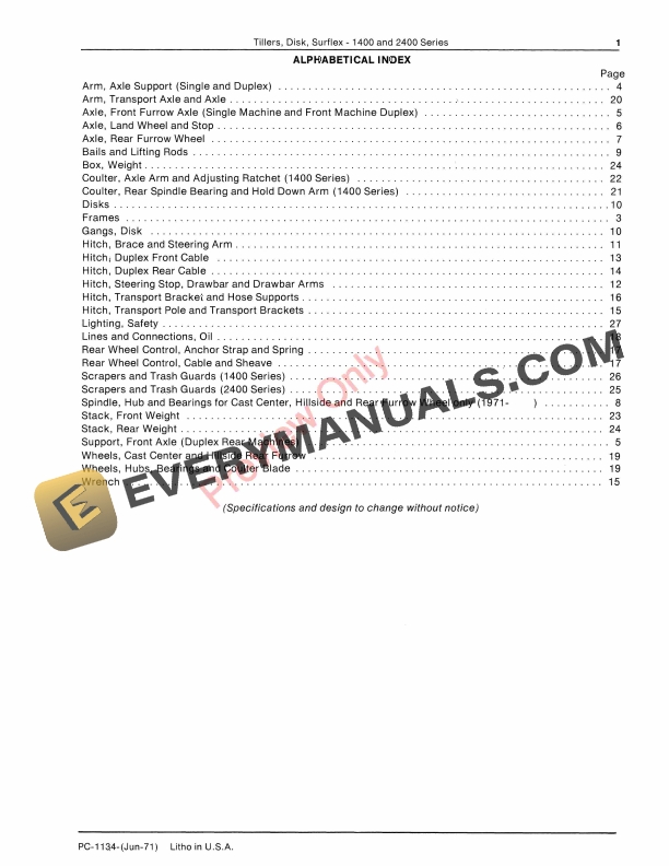John Deere 1400 and 2400 Series Surflex Disk Tillers Parts Catalog PC1134 01JUN71 5