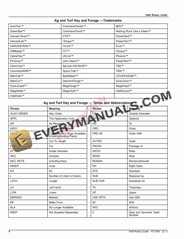 John Deere 1408 ROTARY CUTTER Parts Catalog PC1659 20SEP21-4