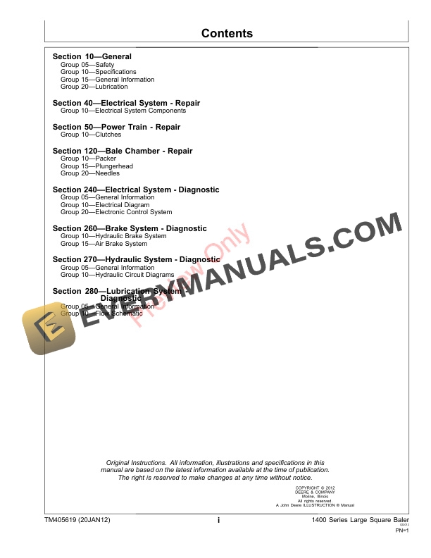 John Deere 1424 1424C 1433 1433C 1434 and 1434C Large Square Balers Technical Manual TM405619 20JAN12 3