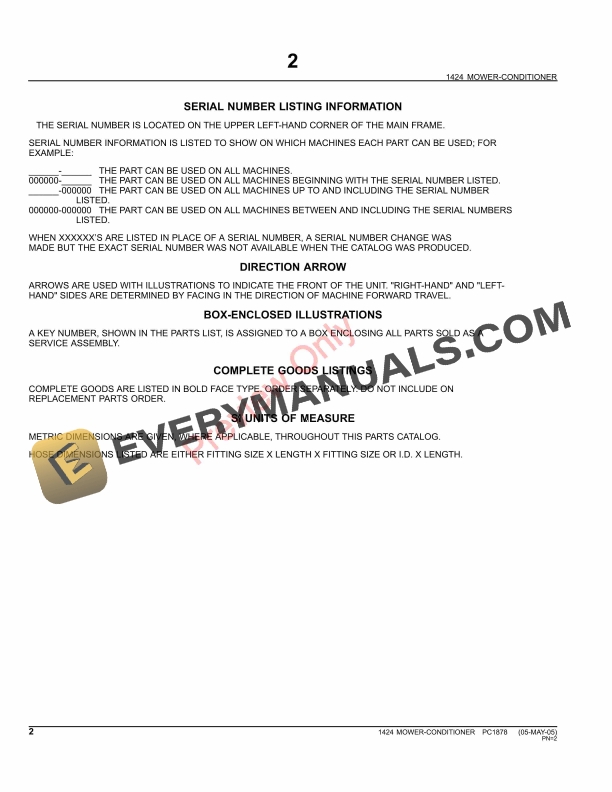 John Deere 1424 Mower Conditioner Parts Catalog PC1878 09MAY11-4