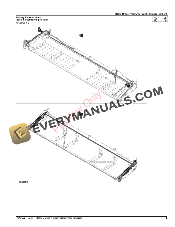 John Deere 1430D Draper Platform Parts Catalog PC13502 26AUG23-3