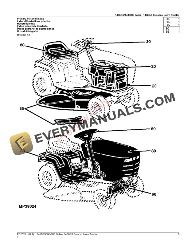 John Deere 1438GS AND 1438HS SABRE, 1438GS EUROPRO LAWN TRACTOR Parts Catalog PC2675 14SEP23-3