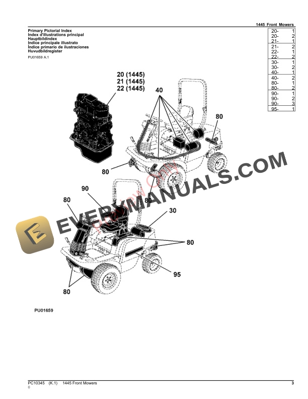 John Deere 1445 FRONT MOWER Parts Catalog PC10345 23NOV23 3