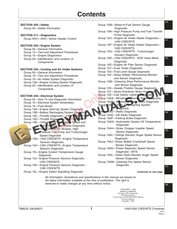 John Deere 1450CWS 1450WTS 1550CWS 1550WTS Combine Technical Manual TM8235 03NOV08 3