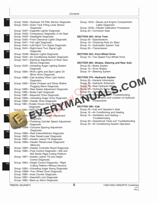 John Deere 1450CWS 1450WTS 1550CWS 1550WTS Combine Technical Manual TM8235 03NOV08 4