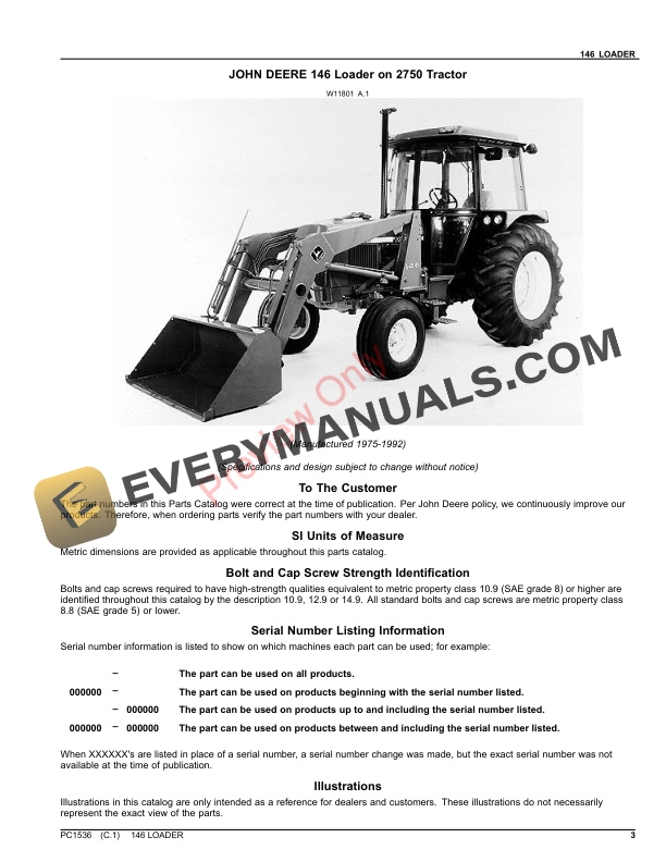 John Deere 146 FARM LOADER Parts Catalog PC1536 08NOV17-3