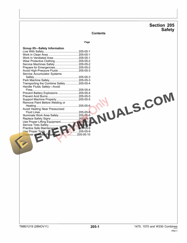 John Deere 1470 1570 and W330 Combine Technical Manual TM801219 28NOV11 5