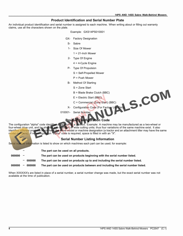 John Deere 14PS AND 14SS SABRE WALK-BEHIND MOWERS Parts Catalog PC2547 06DEC22 5 John Deere 14PS AND 14SS SABRE WALK-BEHIND MOWERS Parts Catalog PC2547 06DEC22-4