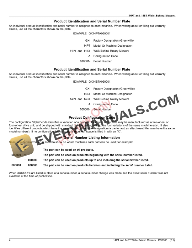 John Deere 14PT and 14ST Walk- Behind Mowers Parts Catalog PC2360 06DEC22-4