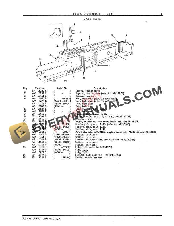 John Deere 14T Automatic Pick-Up Baler Parts Catalog PC426 01MAY64-5