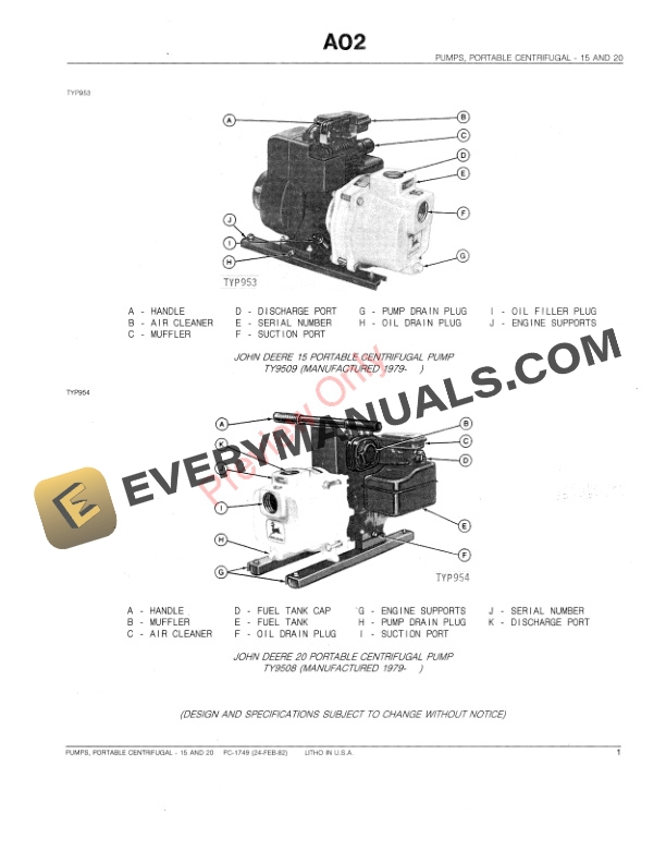 John Deere 15, 20 Portable Centrifugal Pumps Parts Catalog PC1749 01AUG87-3