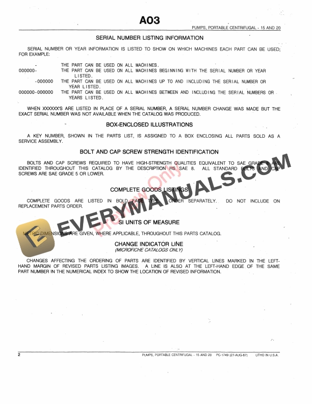 John Deere 15, 20 Portable Centrifugal Pumps Parts Catalog PC1749 01AUG87-4