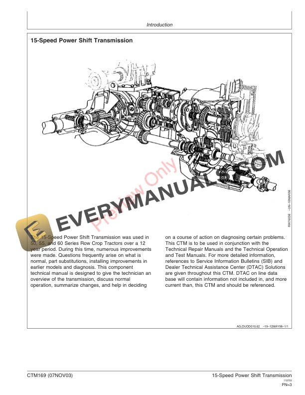 John Deere 15 Speed Power Shift Transmission Not available in Spanish Component Technical Manual CTM169 07NOV03 3