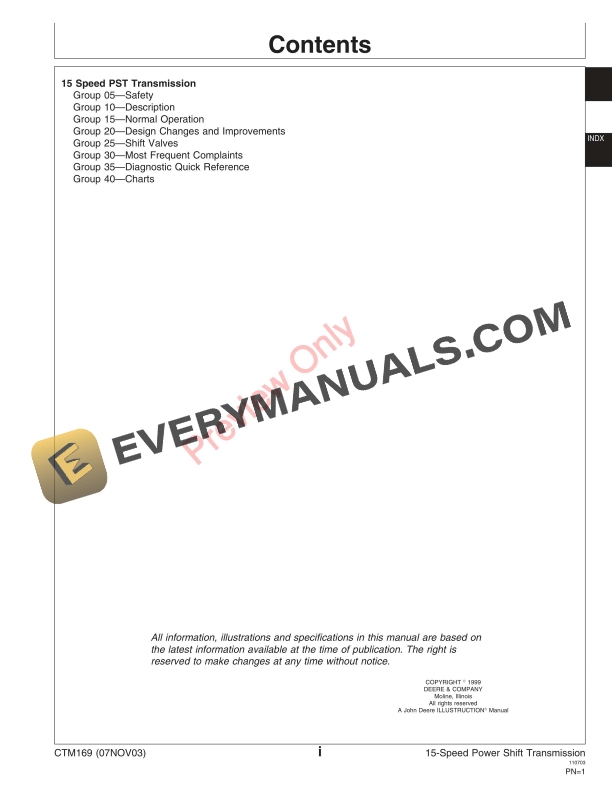 John Deere 15 Speed Power Shift Transmission Not available in Spanish Component Technical Manual CTM169 07NOV03 5