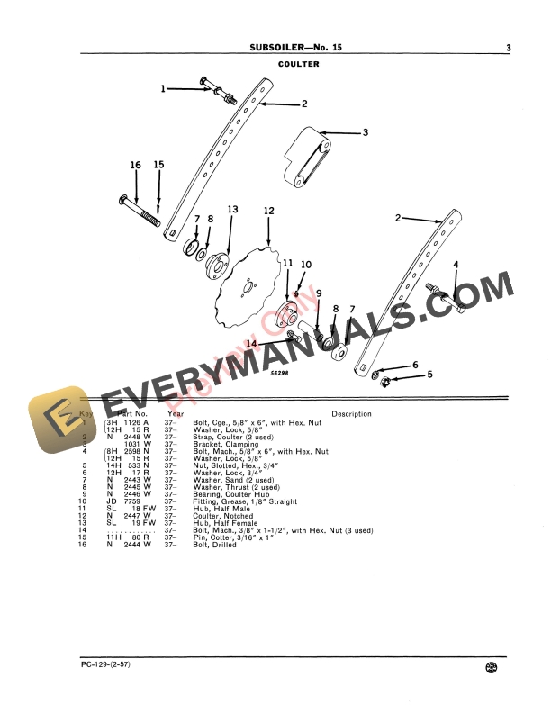 John Deere 15 Subsoiler Parts Catalog PC129 01FEB57 6 John Deere 15 Subsoiler Parts Catalog PC129 01FEB57-5