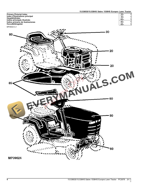 John Deere 15.538GS, 15.538HS SABRE AND 1538HS EUROPRO LAWN TRACTORS Parts Catalog PC2676 14SEP23-4