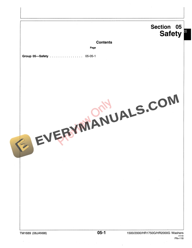 John Deere 1500 2000 HR1750G and HR2000G High Pressure Washers Technical Manual TM1689 06JAN98 5