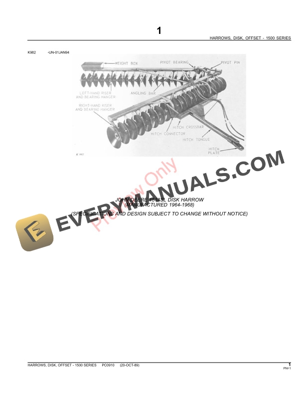 John Deere 1500 Disk Harrows Parts Catalog PC0910 02JUN11 3
