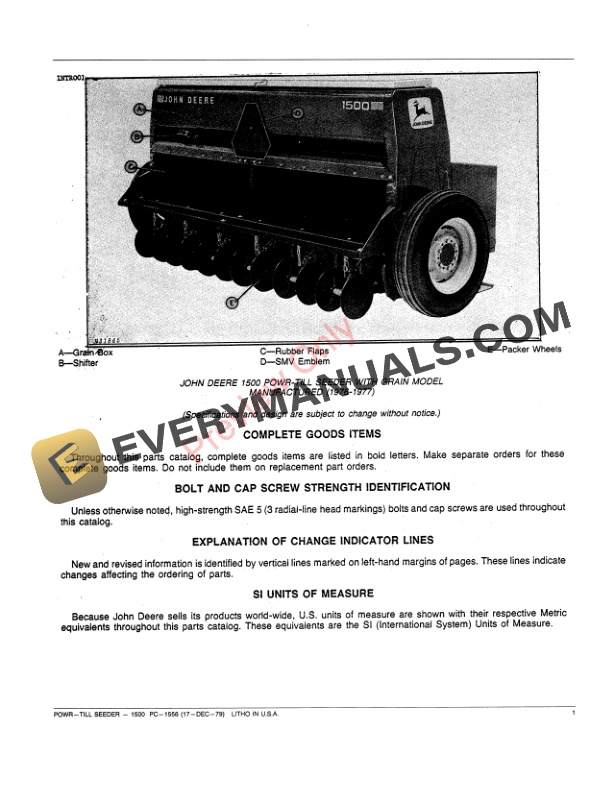 John Deere 1500 Powr-Till Seeder Parts Catalog PC1556 17DEC79-3