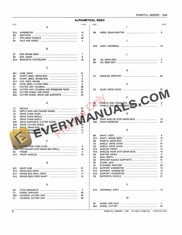 John Deere 1500 Powr-Till Seeder Parts Catalog PC1556 17DEC79-4