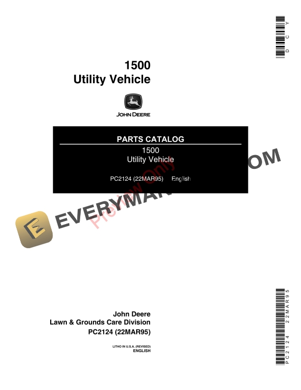 John Deere 1500 Utility Vehicle Parts Catalog PC2124 22MAR95-1