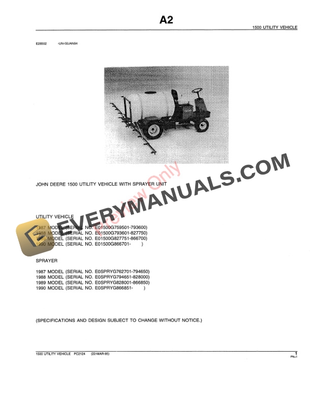 John Deere 1500 Utility Vehicle Parts Catalog PC2124 22MAR95-3