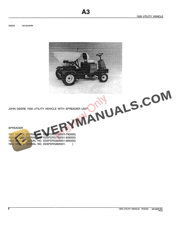John Deere 1500 Utility Vehicle Parts Catalog PC2124 22MAR95-4