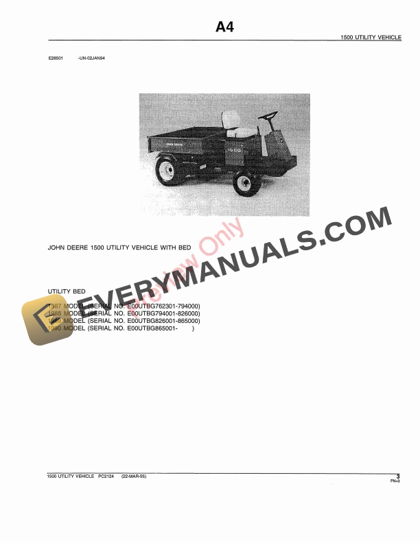 John Deere 1500 Utility Vehicle Parts Catalog PC2124 22MAR95-5