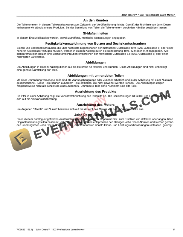 John Deere 1503 PROFESSIONAL LAWNMOWER Parts Catalog PC9623 18DEC19-5