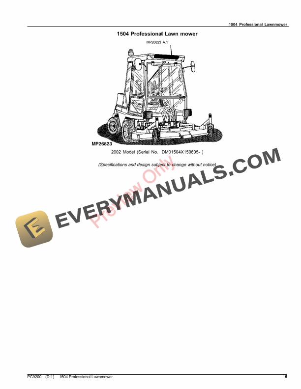 John Deere 1504 Professional Lawn mower Parts Catalog PC9200 15AUG22-5