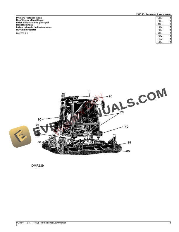 John Deere 1505 Professional Lawnmower Parts Catalog PC9344 21NOV23-3