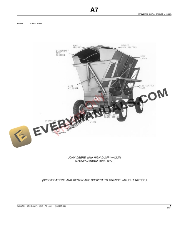 John Deere 1510 High-Dump Wagon Parts Catalog PC1442 24MAR82-3