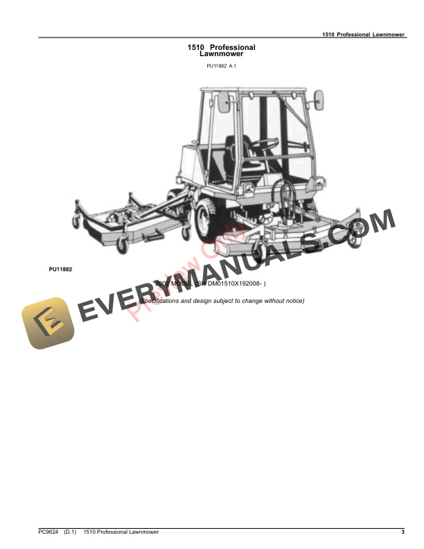 John Deere 1510 PROFESSIONAL LAWNMOWER Parts Catalog PC9624 22OCT21-3