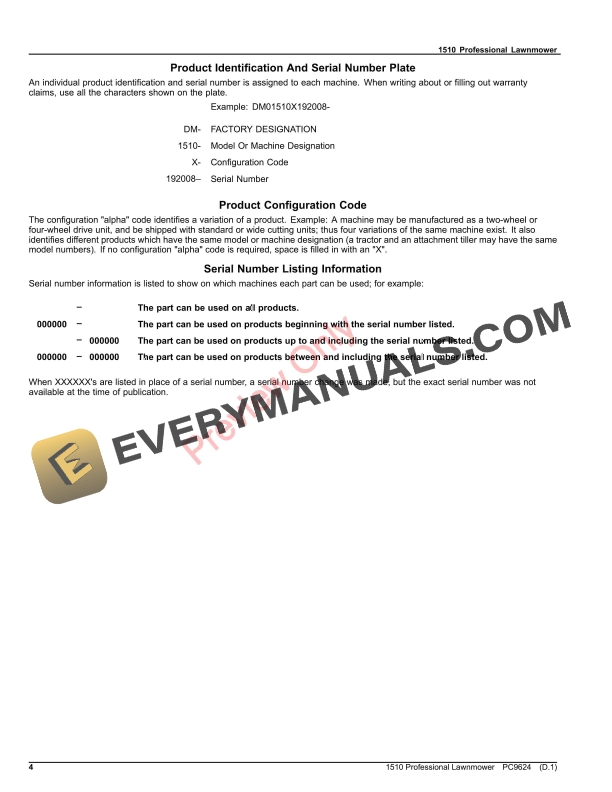 John Deere 1510 PROFESSIONAL LAWNMOWER Parts Catalog PC9624 22OCT21-4