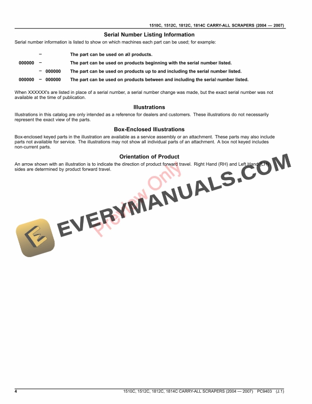 John Deere 1510C, 1512C, 1812C, 1814C CARRY-ALL SCRAPERS (2004 – 2007) Parts Catalog PC9403 09OCT23-4