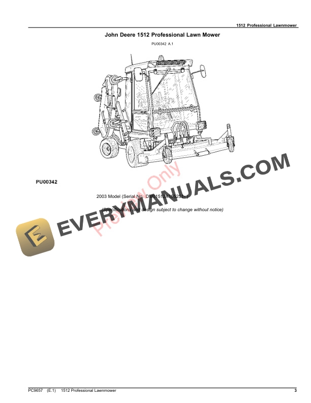 John Deere 1512 PROFESSIONAL LAWN MOWER Parts Catalog PC9657 28DEC18-3