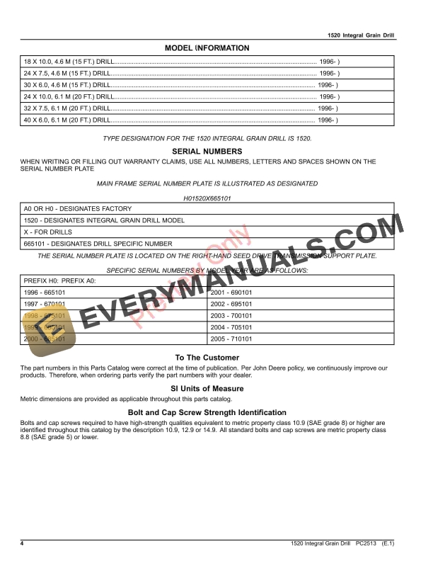 John Deere 1520 Integral Grain Drill, English Parts Catalog PC2513 17OCT23-4