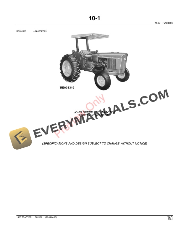 John Deere 1520 Tractor Parts Catalog PC1121 11MAY11 3