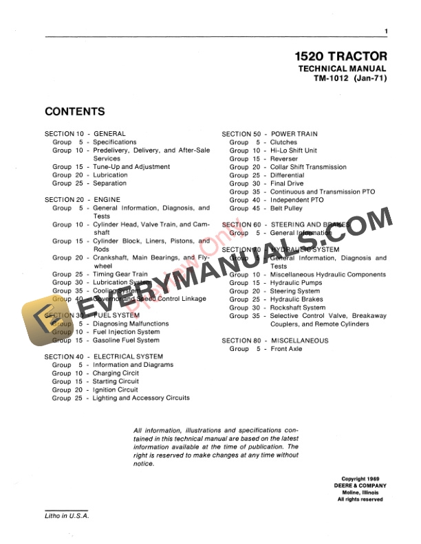 John Deere 1520 Utility Tractors Technical Manual TM1012 01JAN71 3