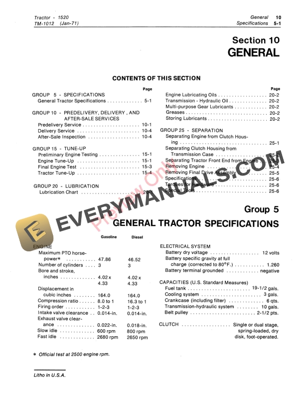 John Deere 1520 Utility Tractors Technical Manual TM1012 01JAN71 5
