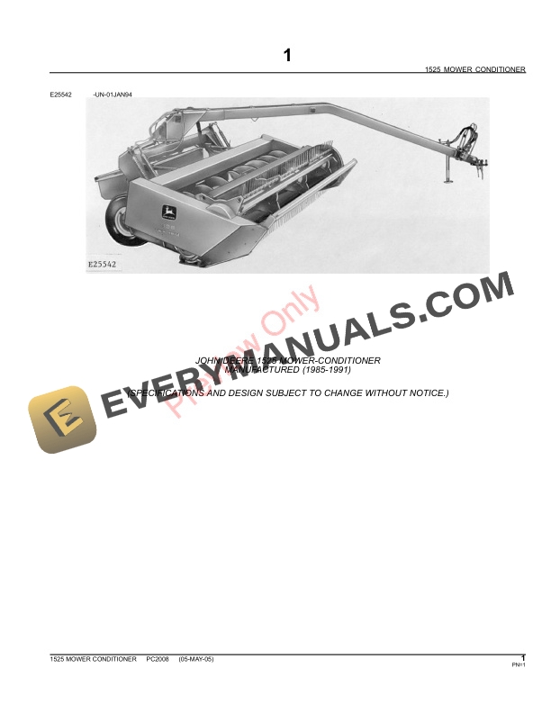 John Deere 1525 Mower Conditioner Parts Catalog PC2008 09MAY11-3