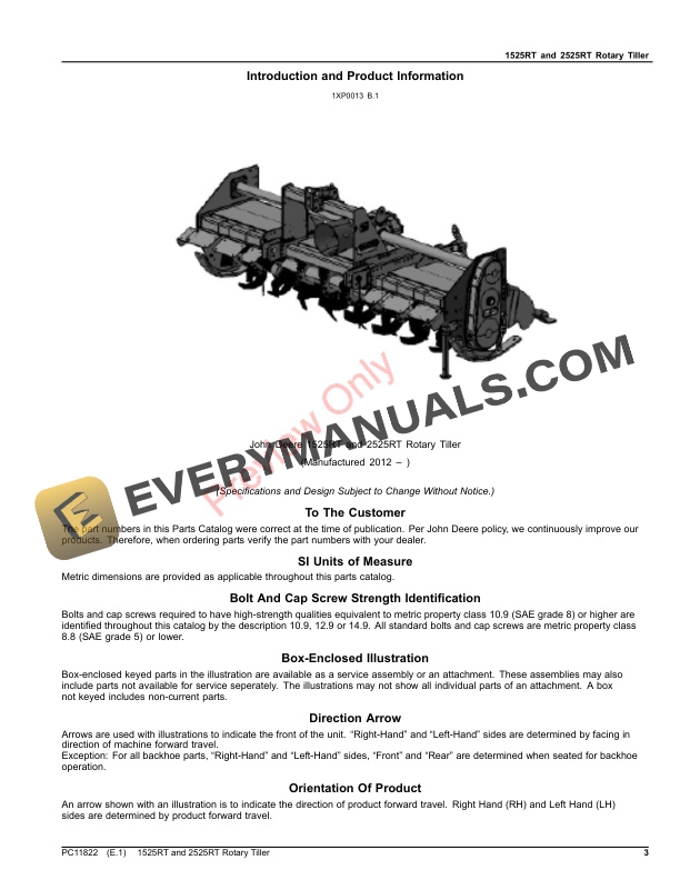 John Deere 1525RT and 2525RT Rotary Tiller Parts Catalog PC11822 06AUG23 3