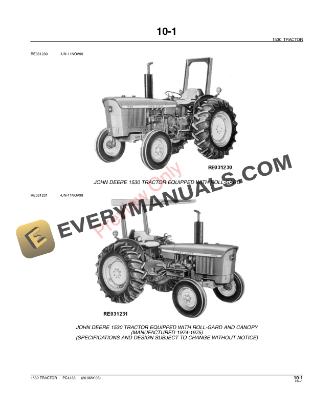 John Deere 1530 Tractor Parts Catalog PC4133 11MAY11-3