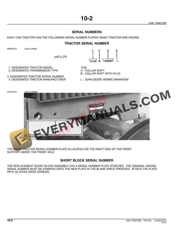 John Deere 1530 Tractor Parts Catalog PC4133 11MAY11-4
