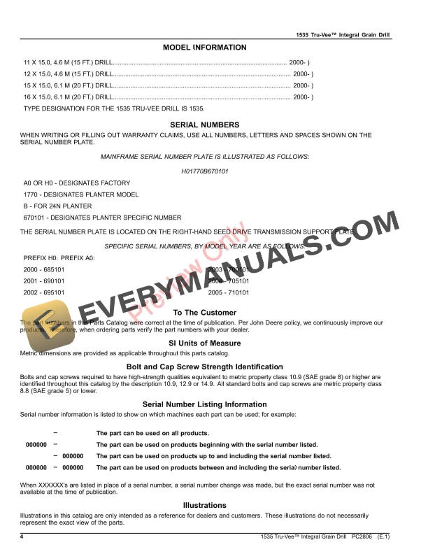 John Deere 1535 Grain Drill Parts Catalog PC2806 23MAY23-4