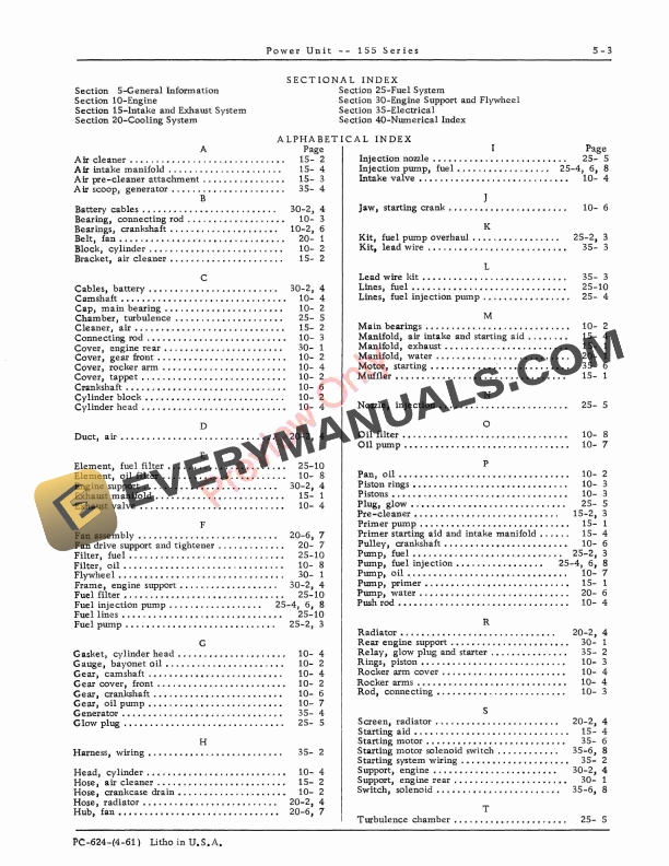 John Deere 155 Series Power Unit, HA Parts Catalog PC624 01DEC63-5