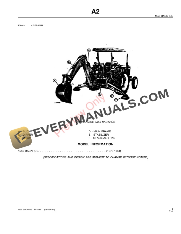 John Deere 1550 Backhoe Parts Catalog PC1643 23JAN96 4 John Deere 1550 Backhoe Parts Catalog PC1643 23JAN96-3