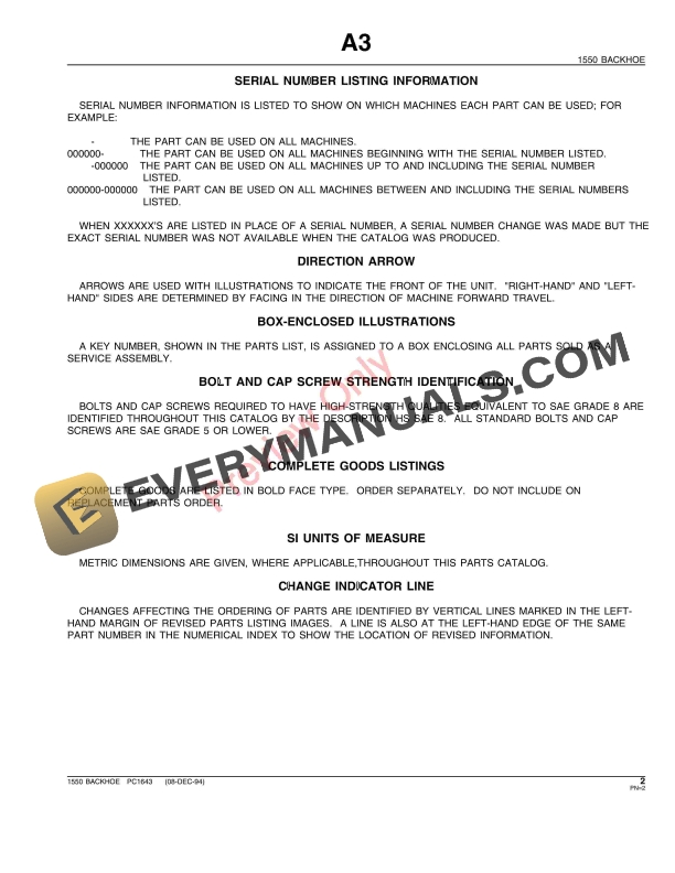 John Deere 1550 Backhoe Parts Catalog PC1643 23JAN96 6 John Deere 1550 Backhoe Parts Catalog PC1643 23JAN96-5