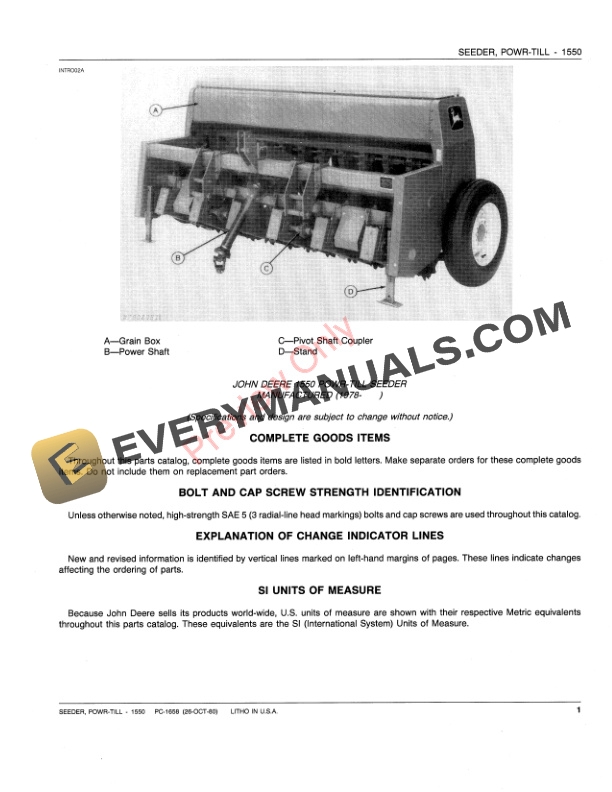 John Deere 1550 Powr-Till Seeder Parts Catalog PC1658 26OCT80-3
