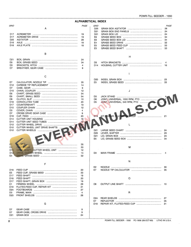 John Deere 1550 Powr-Till Seeder Parts Catalog PC1658 26OCT80-4